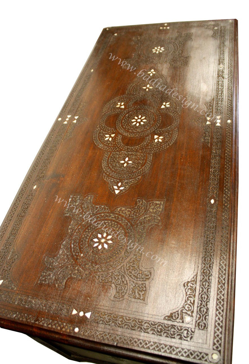 Hand Carved Cedar Wood Bone Inlay Desk
