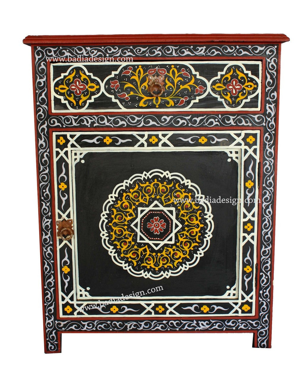 Black Carved Cedar Hand Painted Cabinet