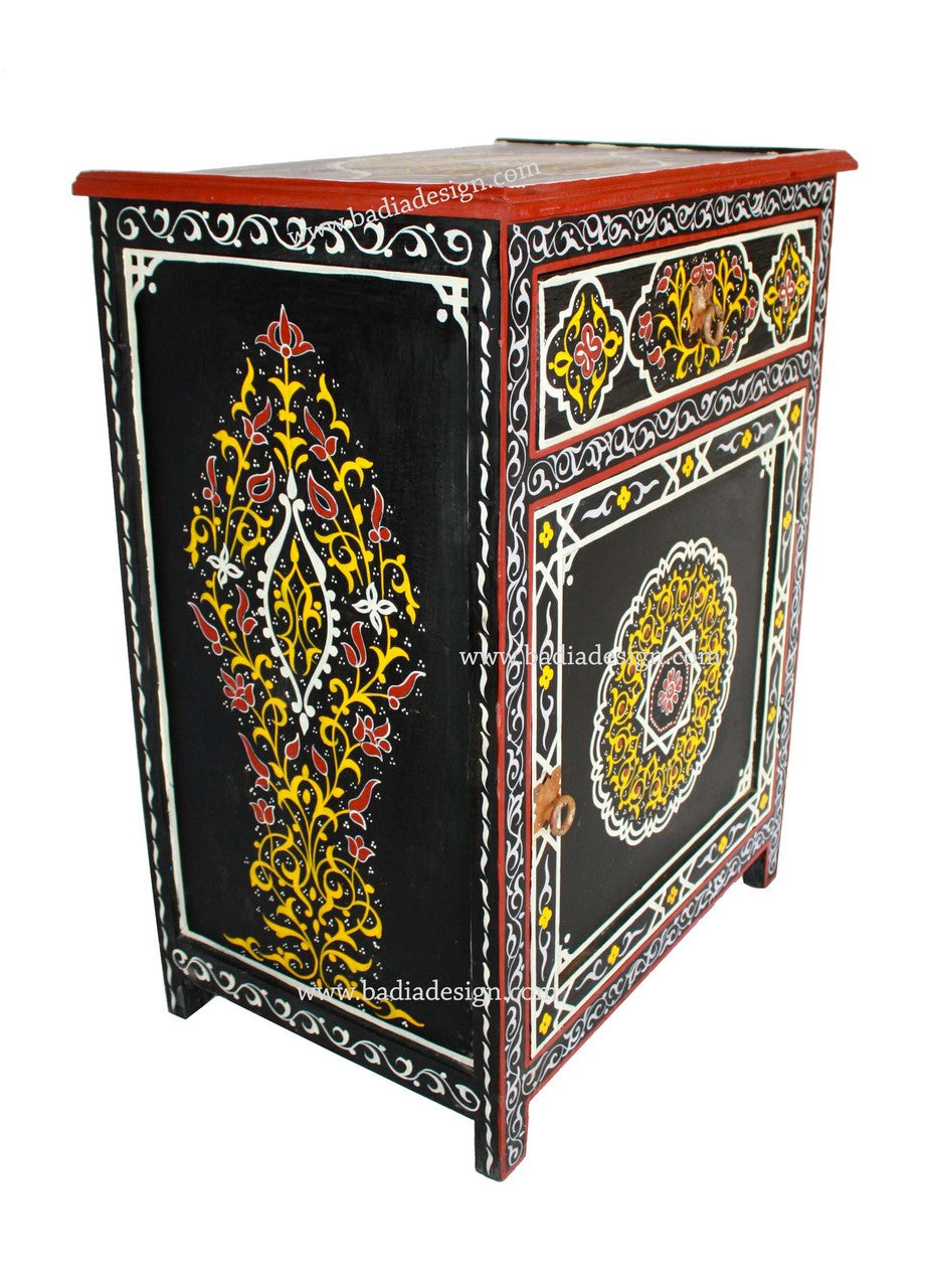 Black Carved Cedar Hand Painted Cabinet