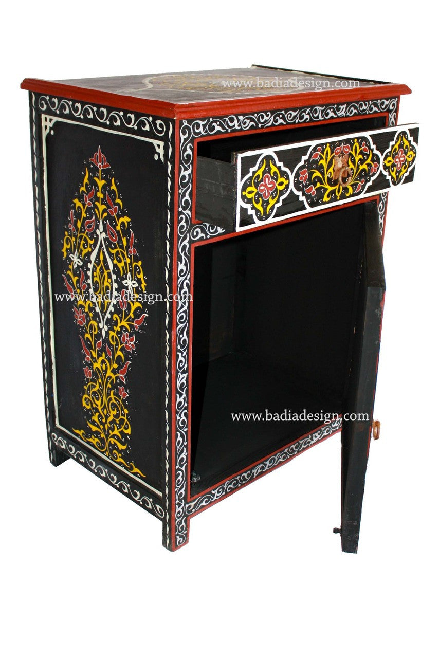 Black Carved Cedar Hand Painted Cabinet