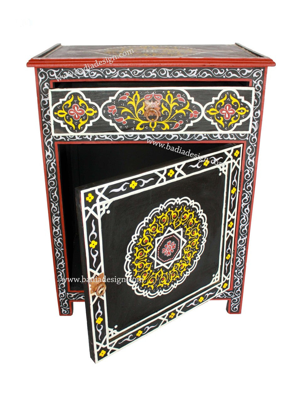 Black Carved Cedar Hand Painted Cabinet