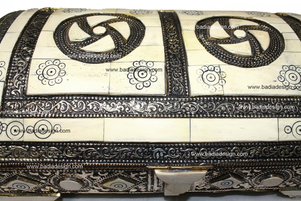 Embossed Metal and White Bone Jewelry Box
