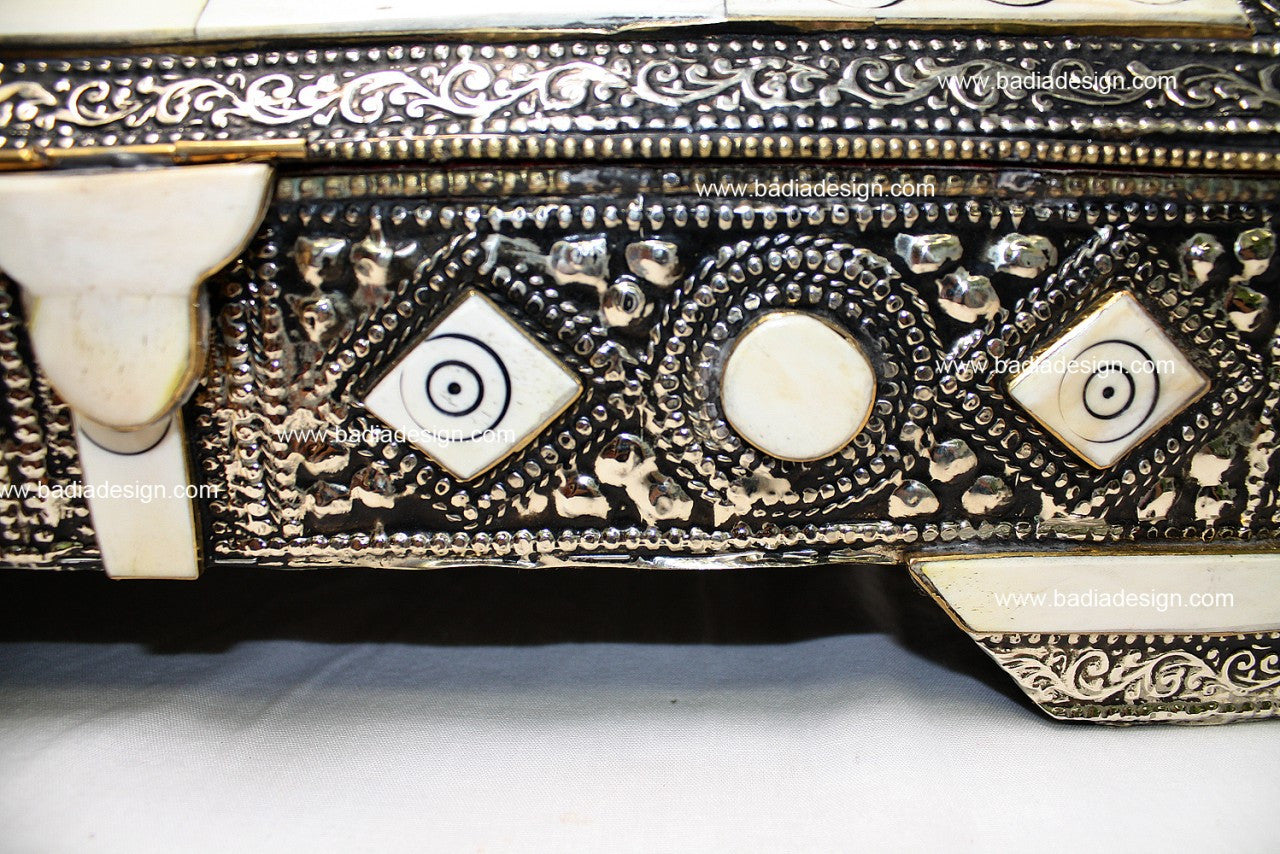 Embossed Metal and White Bone Jewelry Box