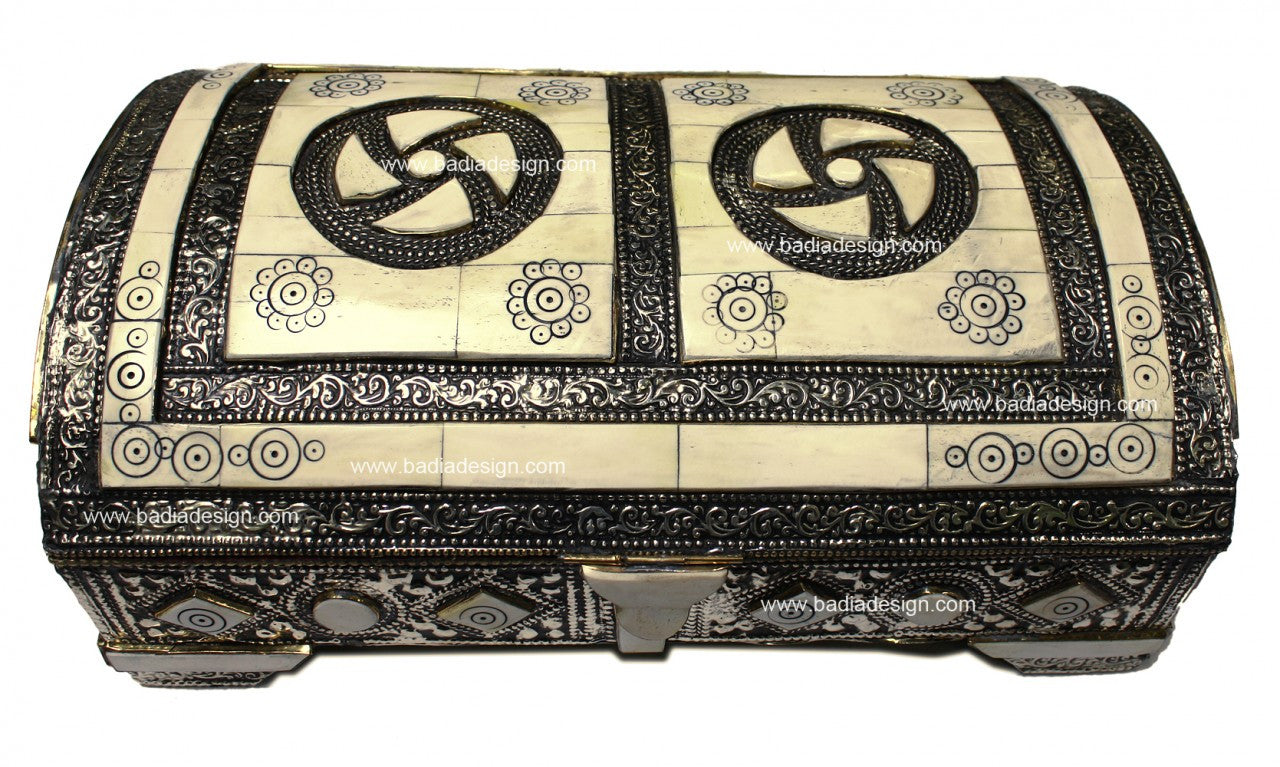 Embossed Metal and White Bone Jewelry Box