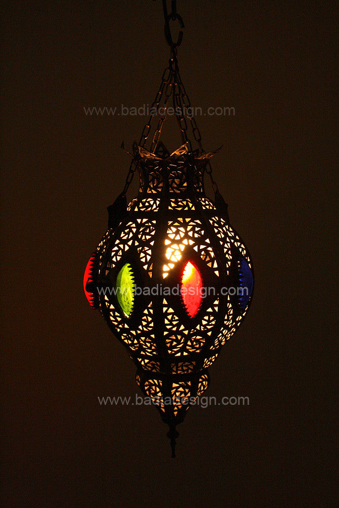 Brass Lantern with Multi-Color Glass