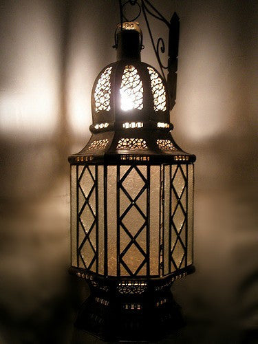 Moroccan Brass Lantern with Frosted Glass