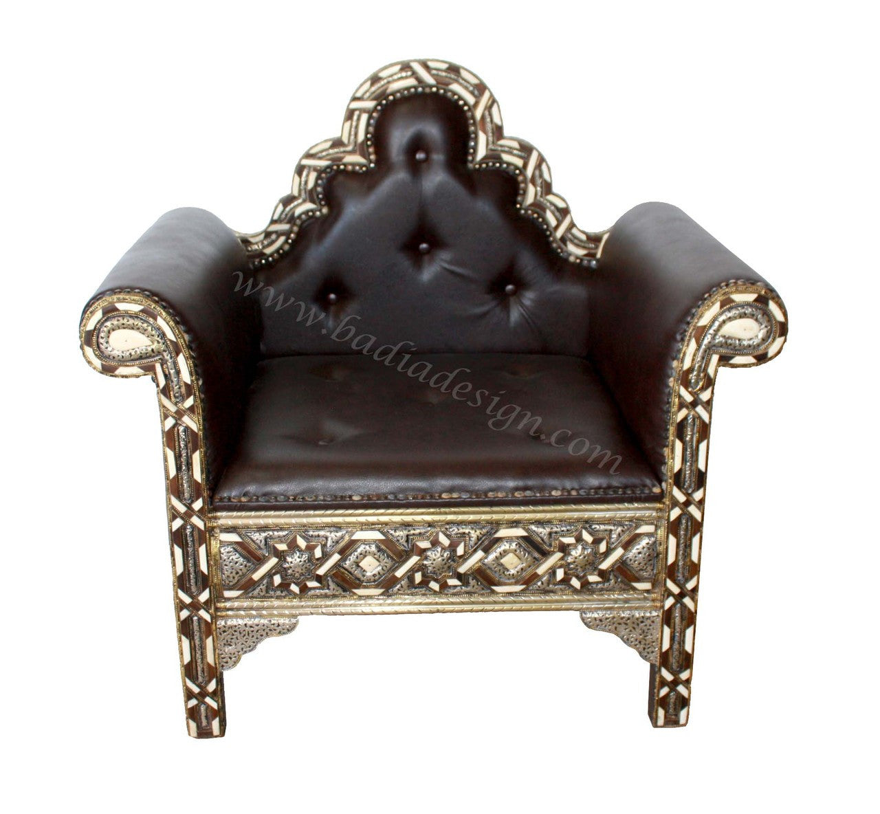 Embossed Metal Bone Inlay Chair with Leather Seat