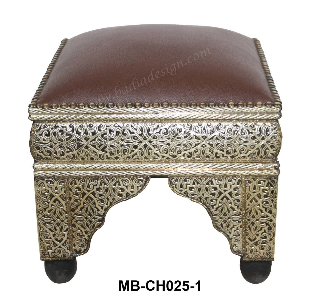 Embossed Metal and Bone Leather Ottoman