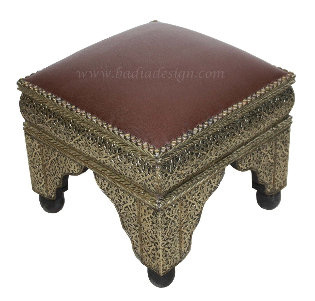 Embossed Metal and Bone Leather Ottoman