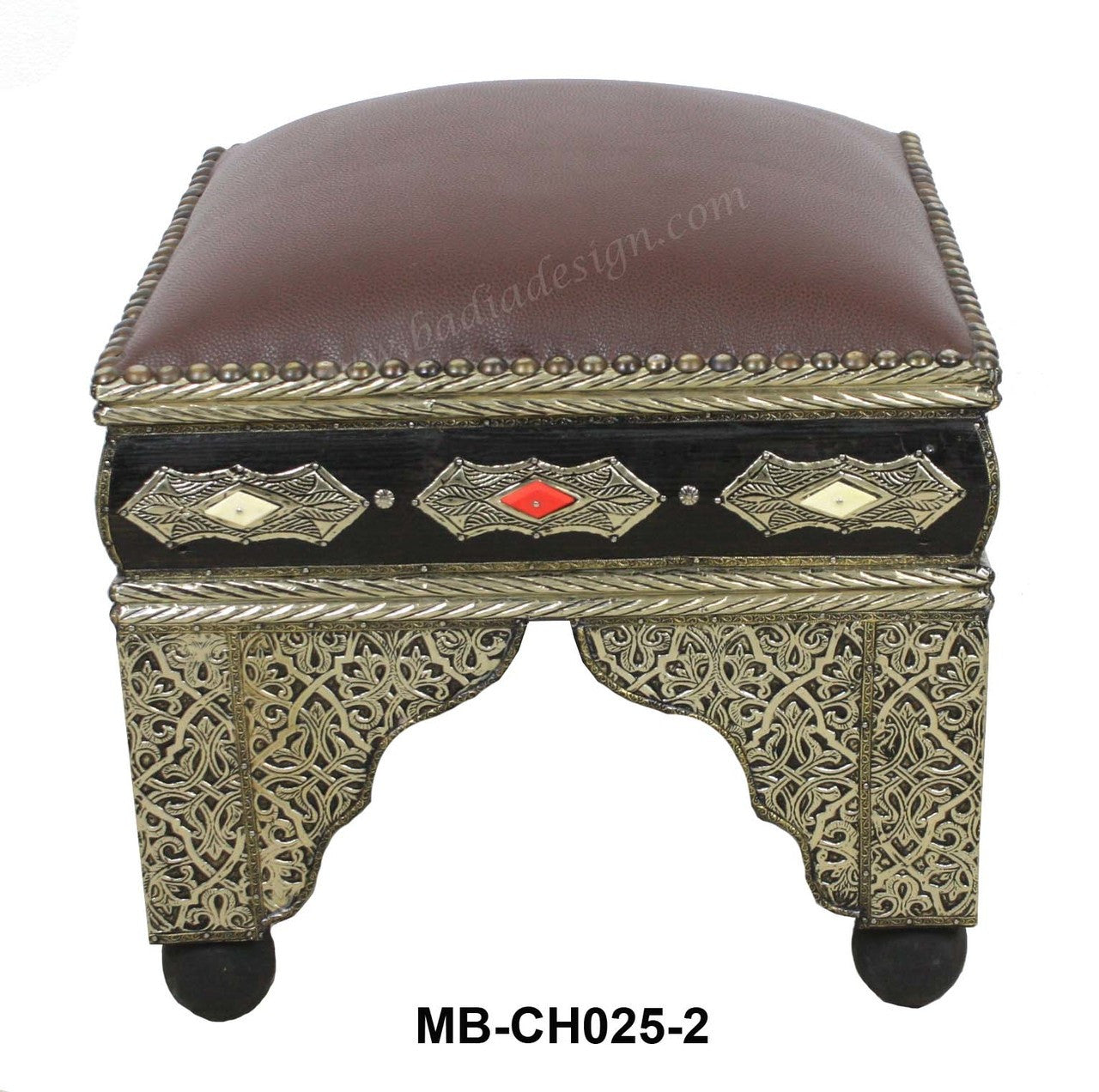 Embossed Metal and Bone Premium Leather Ottoman