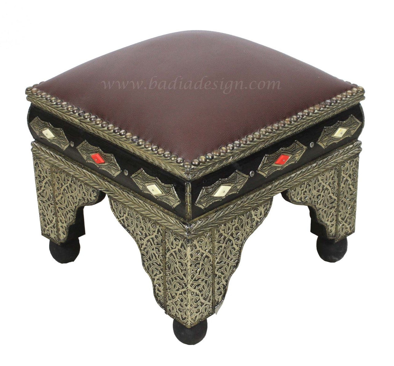 Embossed Metal and Bone Premium Leather Ottoman
