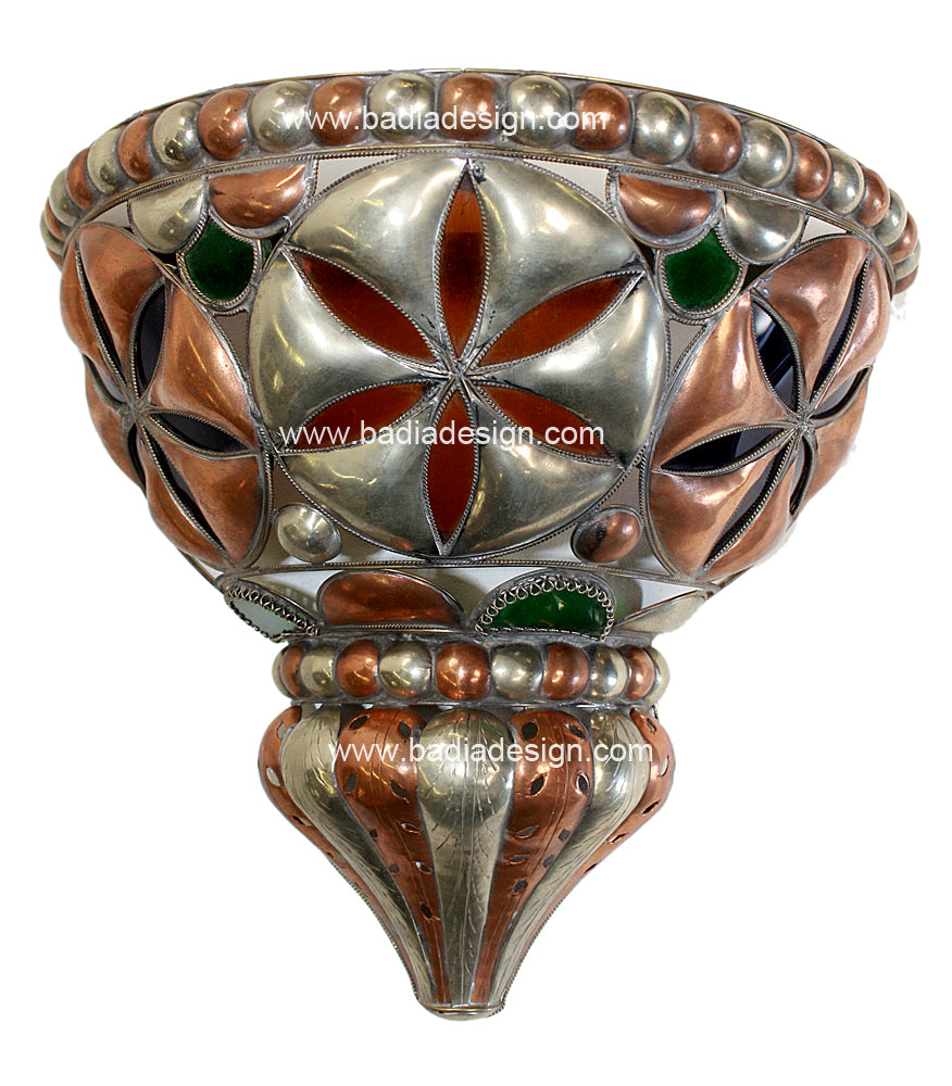 Metal Half Moon Wall Sconce with Multi-Color Glass