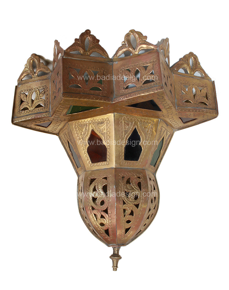 Brass Wall Sconce with Multi-Color Glass