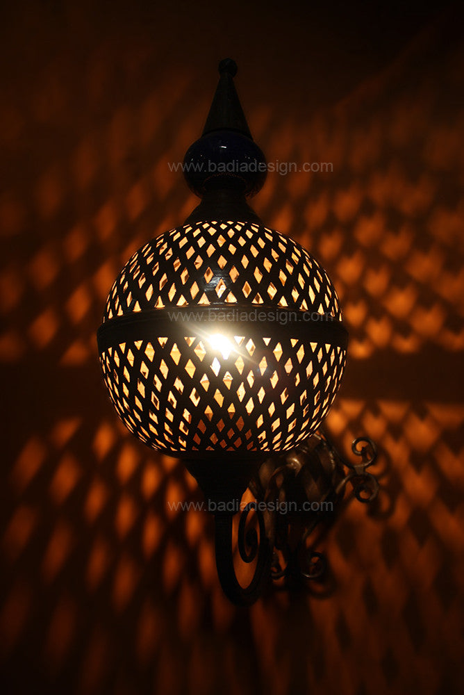Moroccan Wall Sconce with Metal and Ceramic Ball
