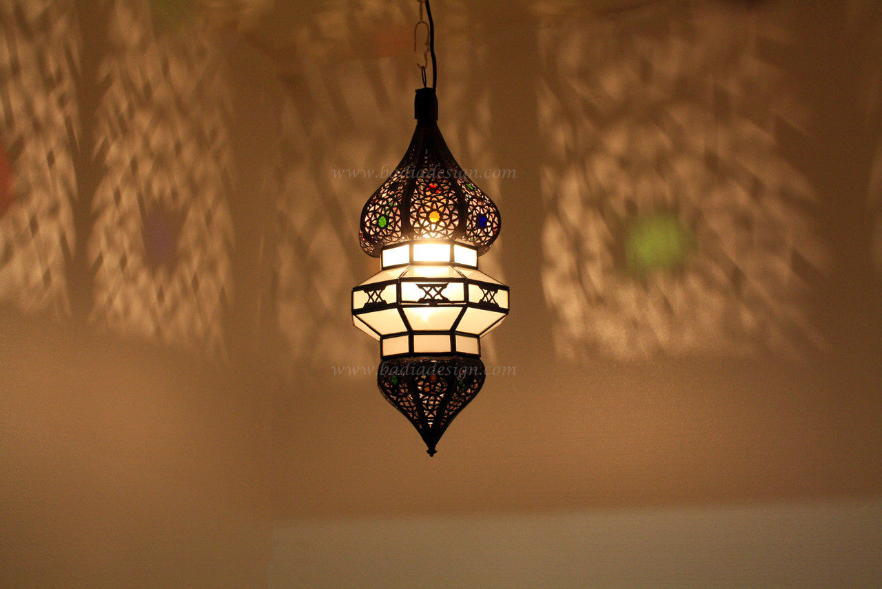Moroccan Lighting Fixture with Multi Color Glass