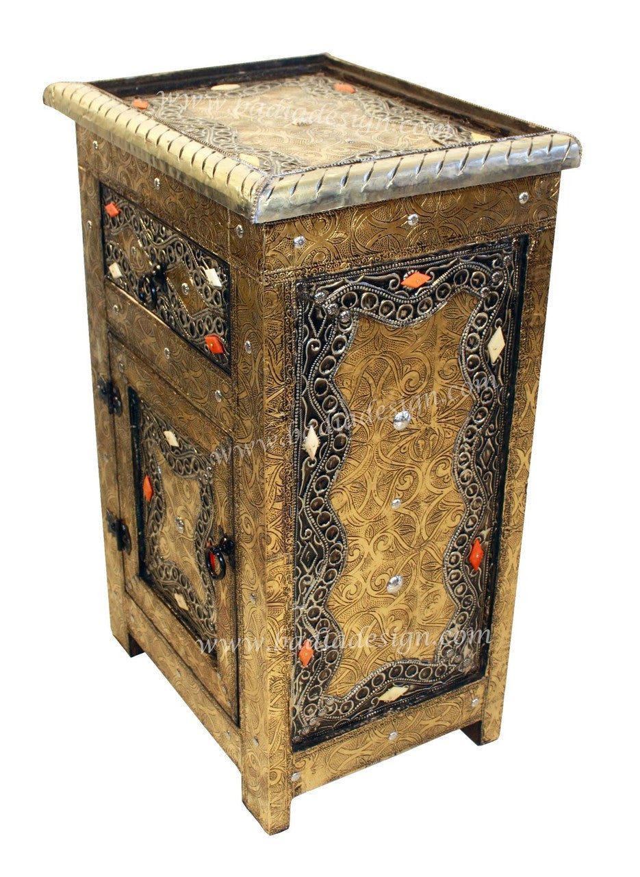 Carved Cedar Embossed Metal and Bone Cabinet