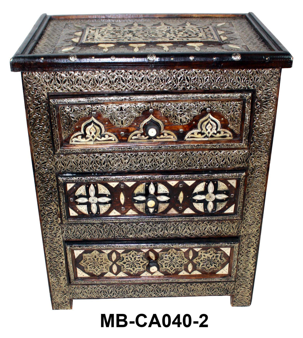 Intricate Metal and White Bone Nightstand