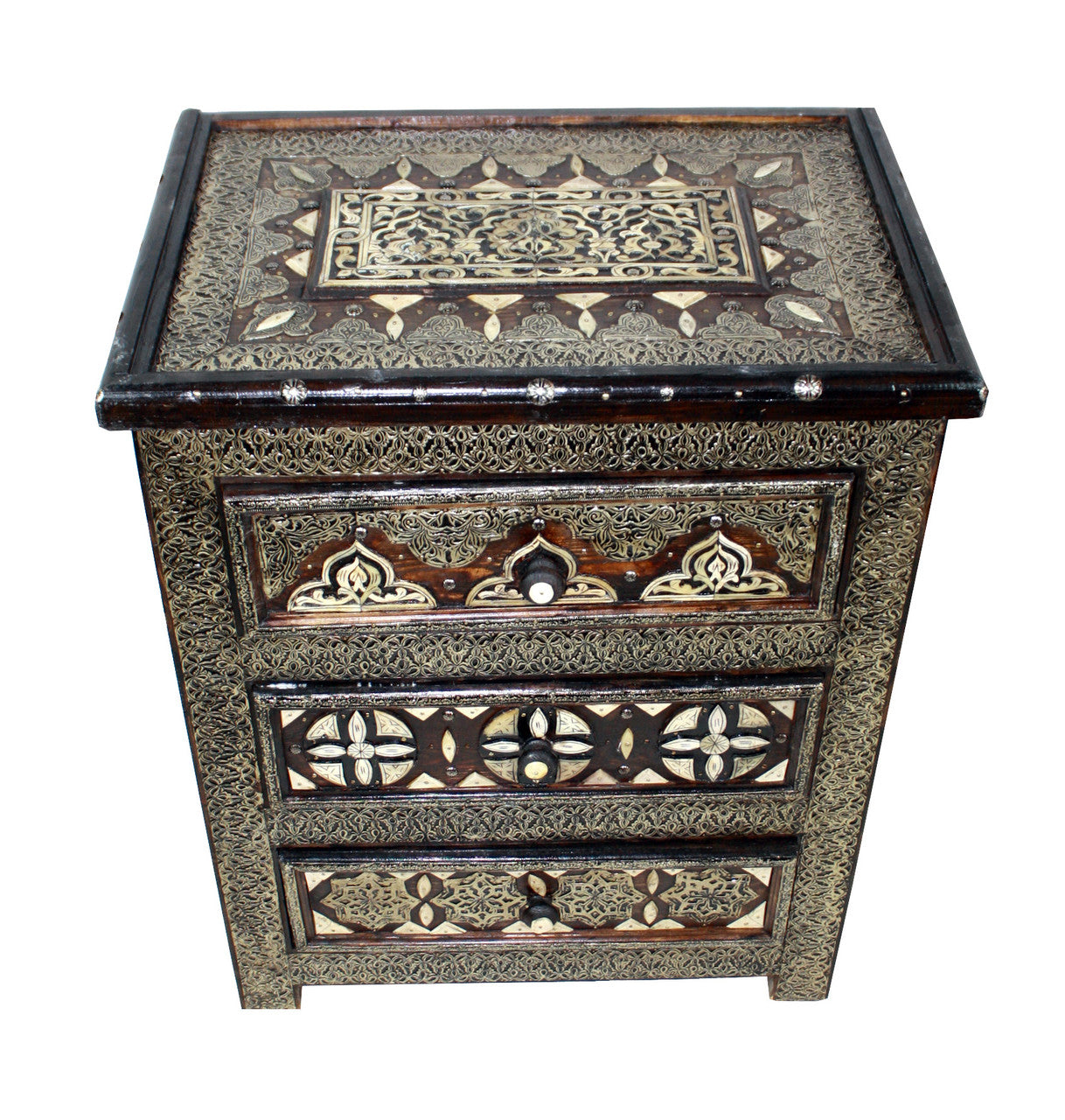 Intricate Metal and White Bone Nightstand