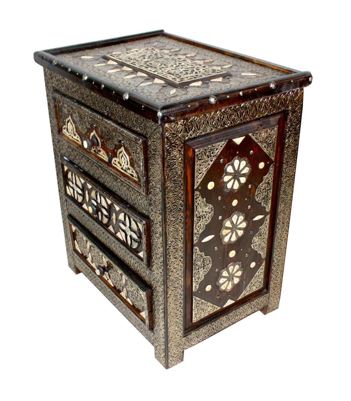 Intricate Metal and White Bone Nightstand