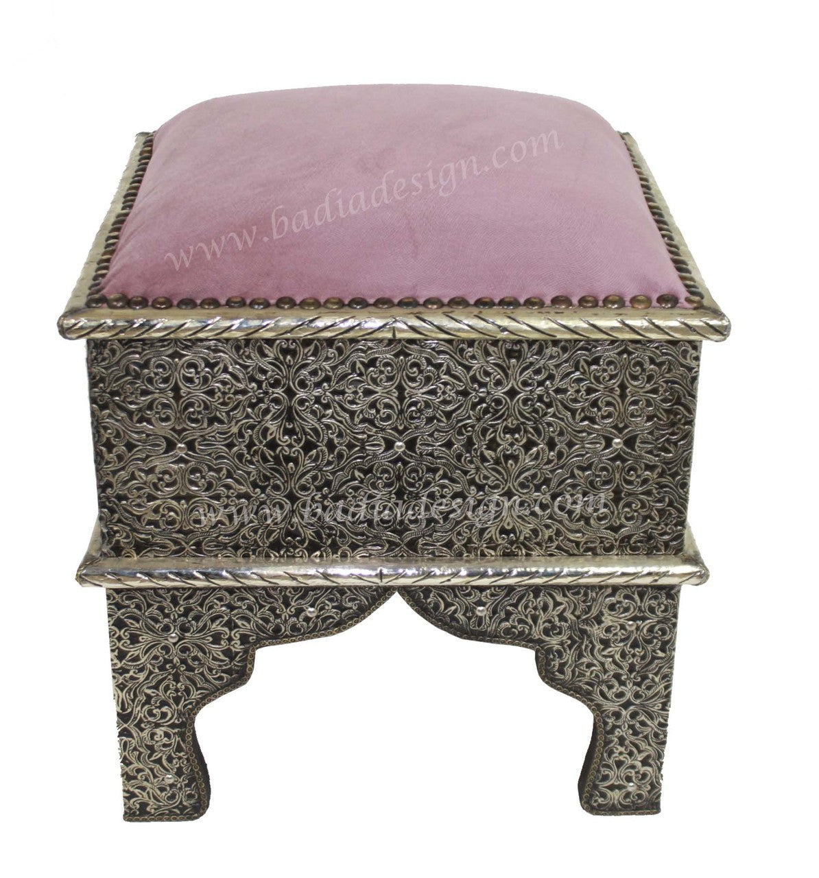 Embossed Metal and Fabric Ottoman