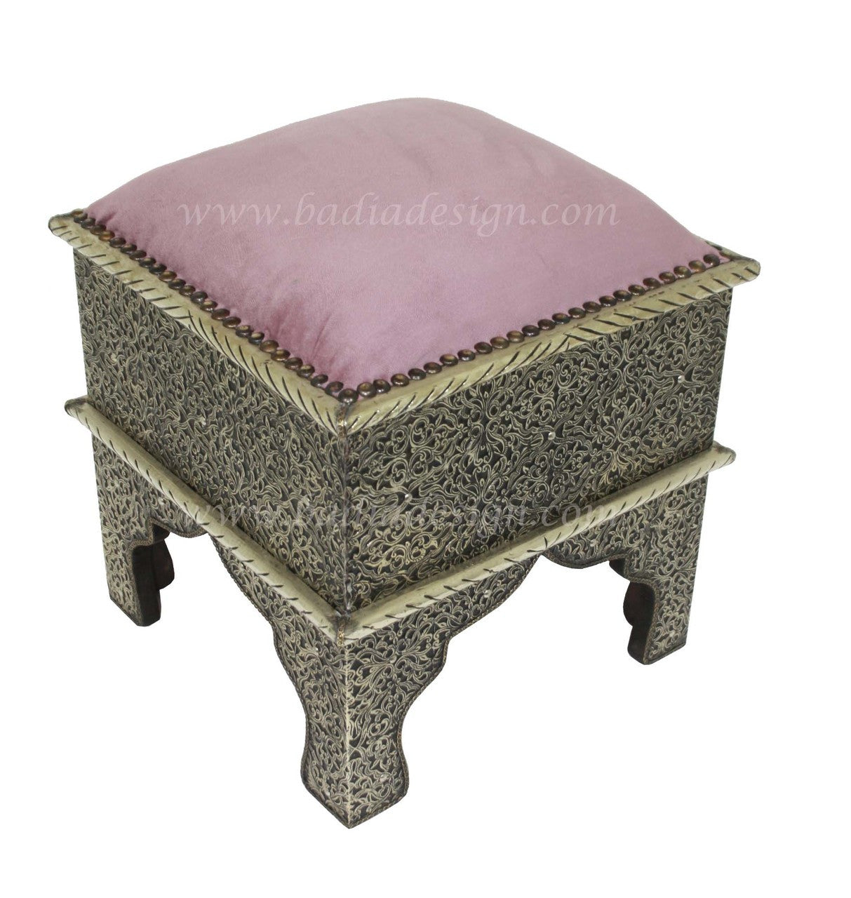 Embossed Metal and Fabric Ottoman