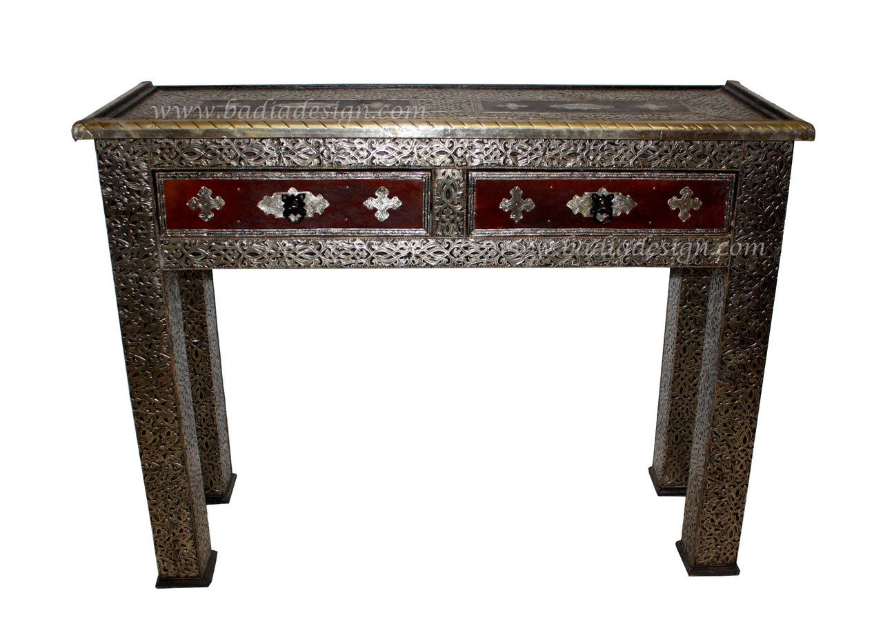 Premium Leather Nickel Embossed Cabinet with Glass Top