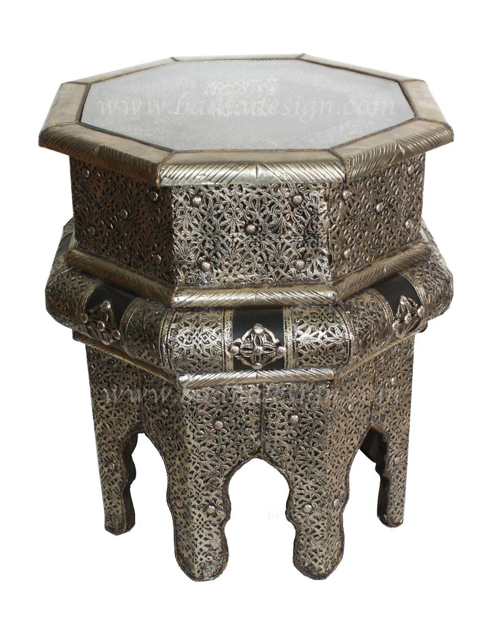 Silver Embossed Metal and Leather Side Table