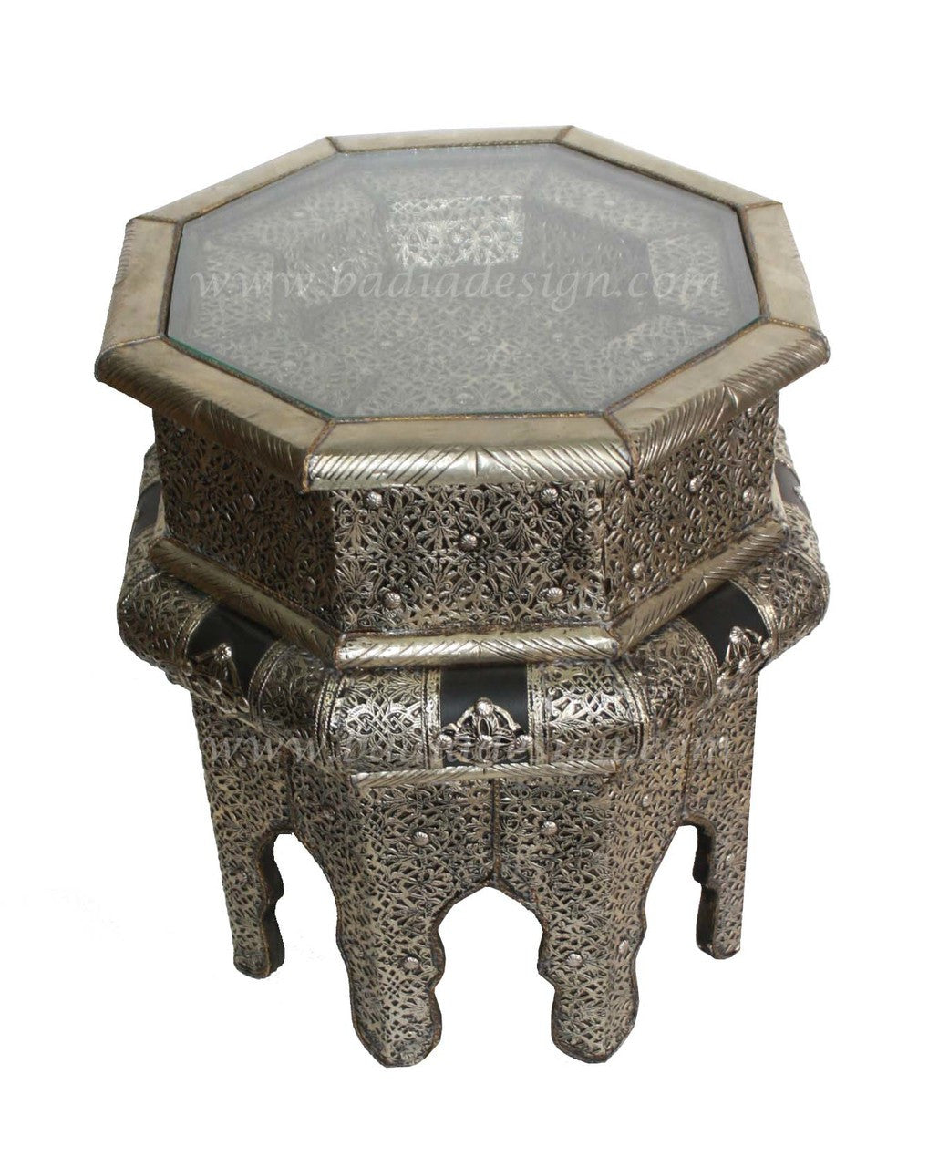 Silver Embossed Metal and Leather Side Table