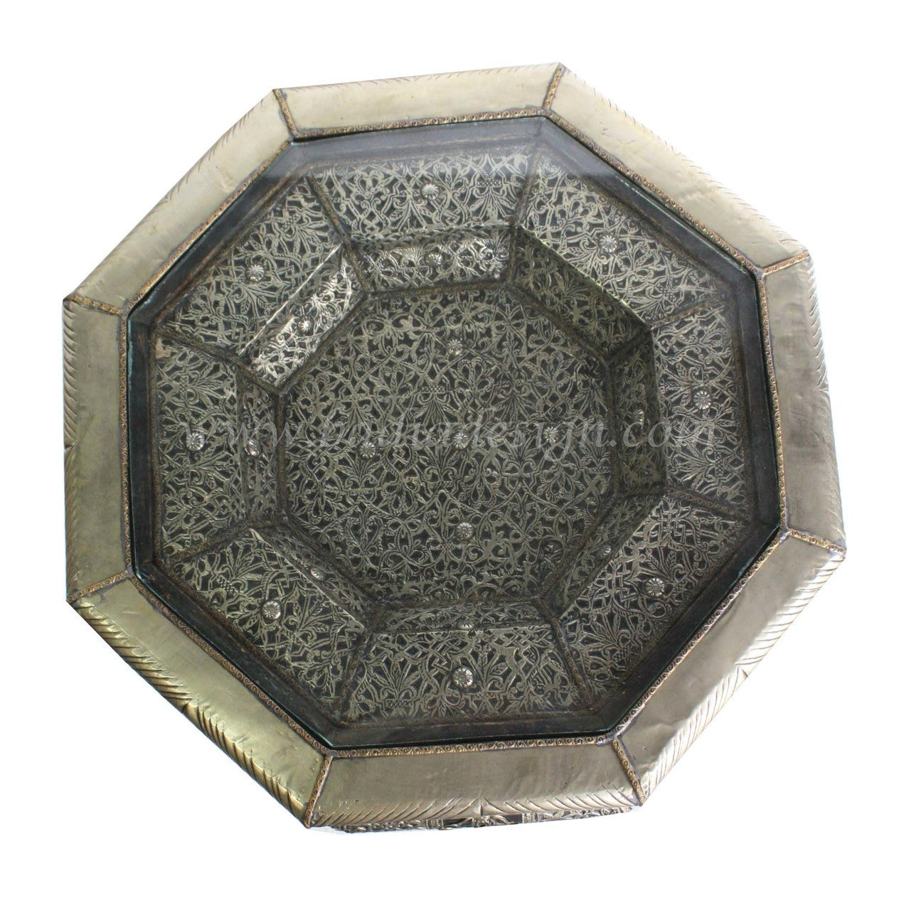 Silver Embossed Metal and Leather Side Table