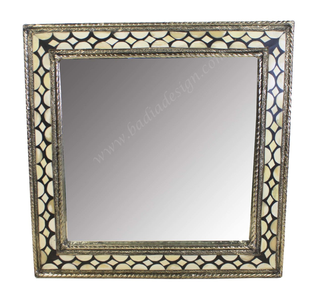 Moroccan Square Metal and Bone Inlay Mirror