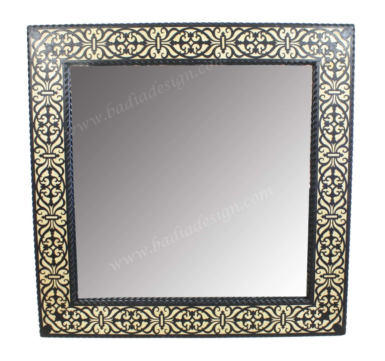 Square Wood Carved Bone Inlay Mirror