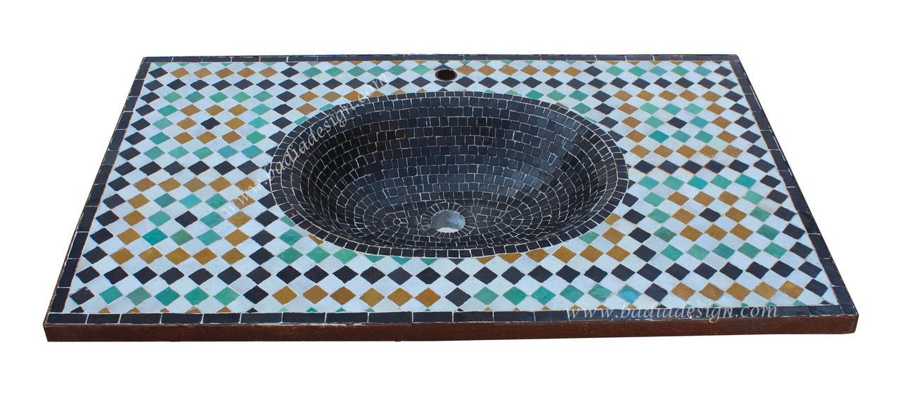 Rectangular Moroccan Mosaic Multi-Color Tile Sink
