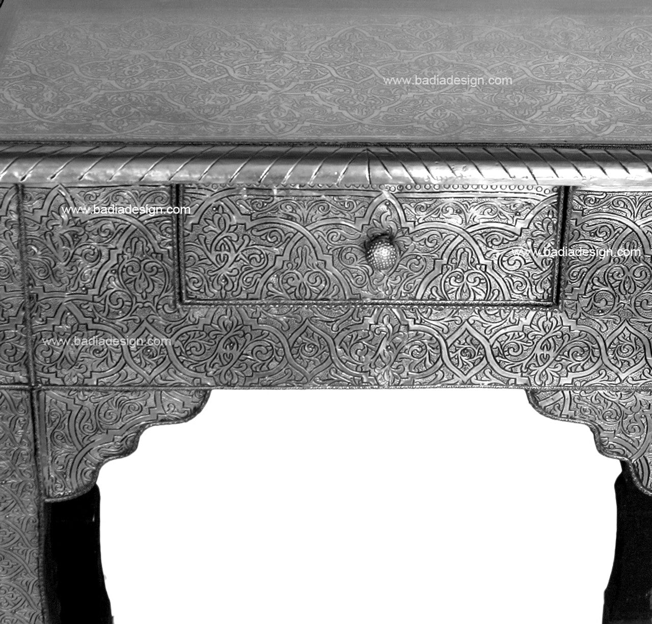 Embossed Metal Nightstand with Glass Top