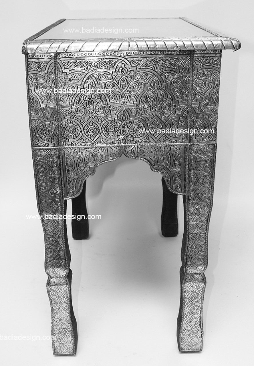 Embossed Metal Nightstand with Glass Top