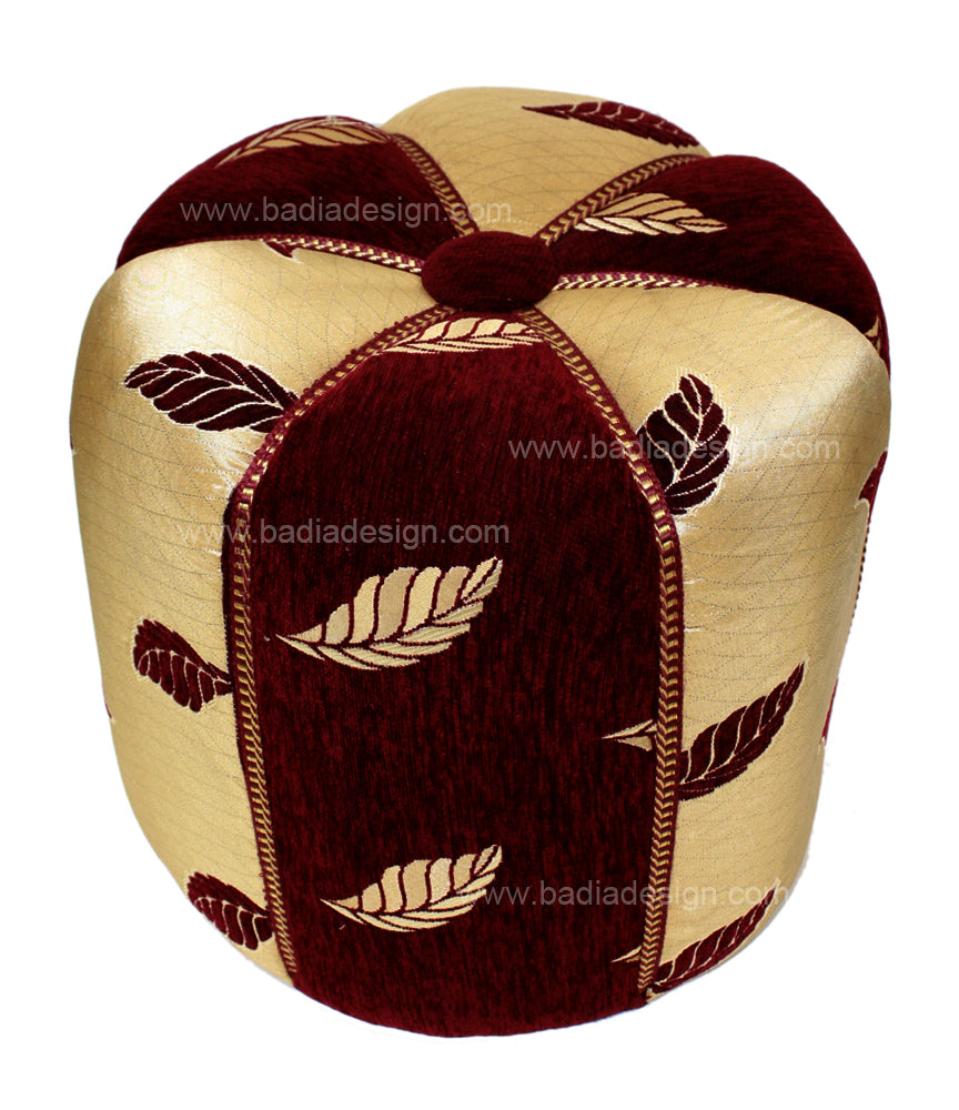 Burgundy Gold Stuffed Fabric Pouf