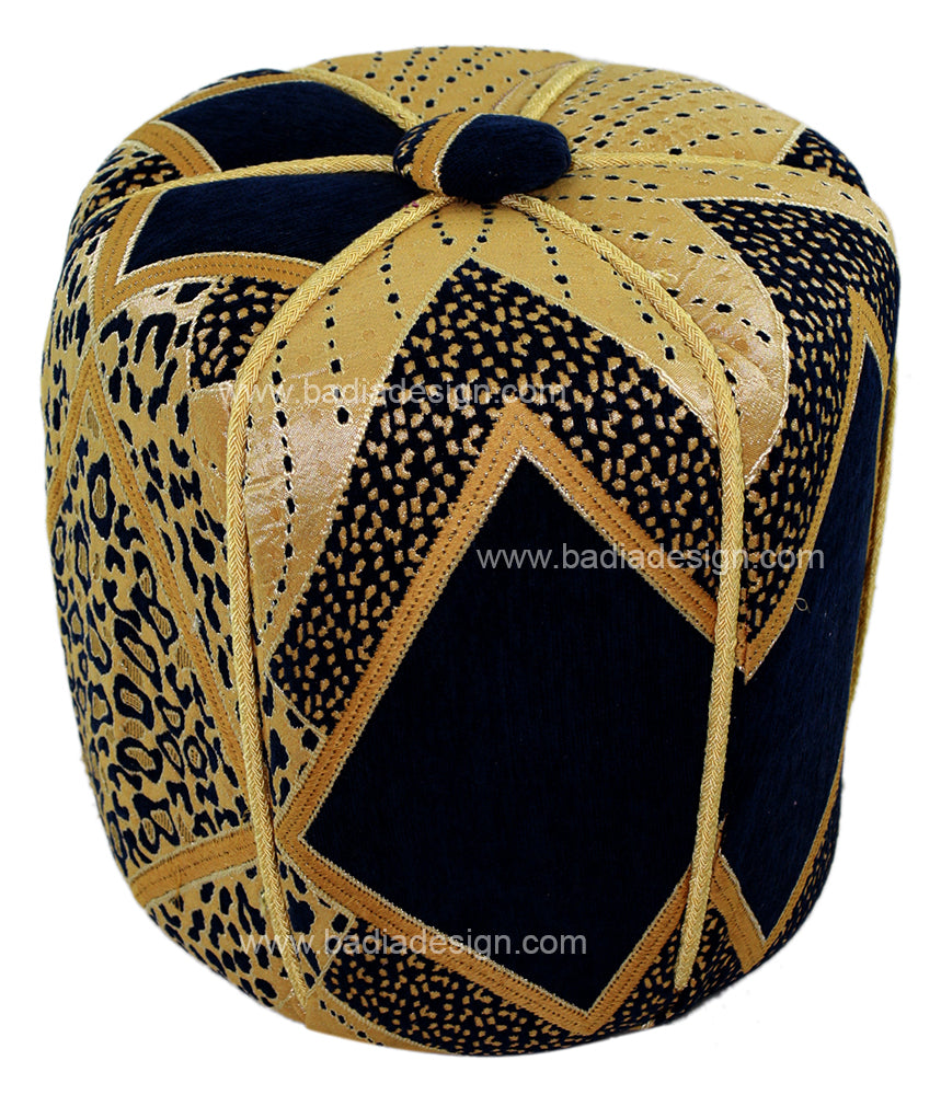 Navy and Gold Color Stuffed Fabric Pouf