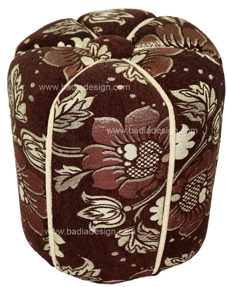 Brown Flower Design Fabric Pouf
