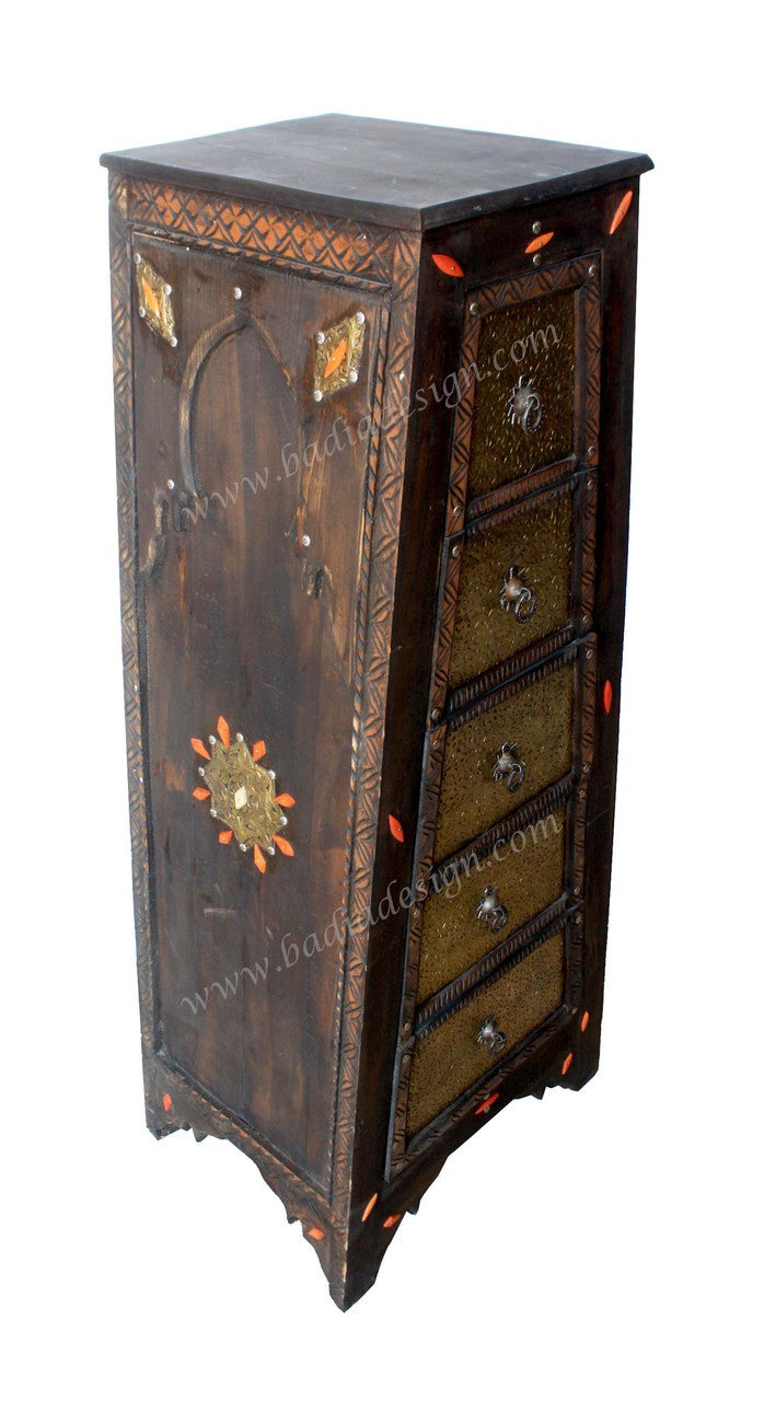 Tall Pyramid Shaped Metal and Bone Cabinet