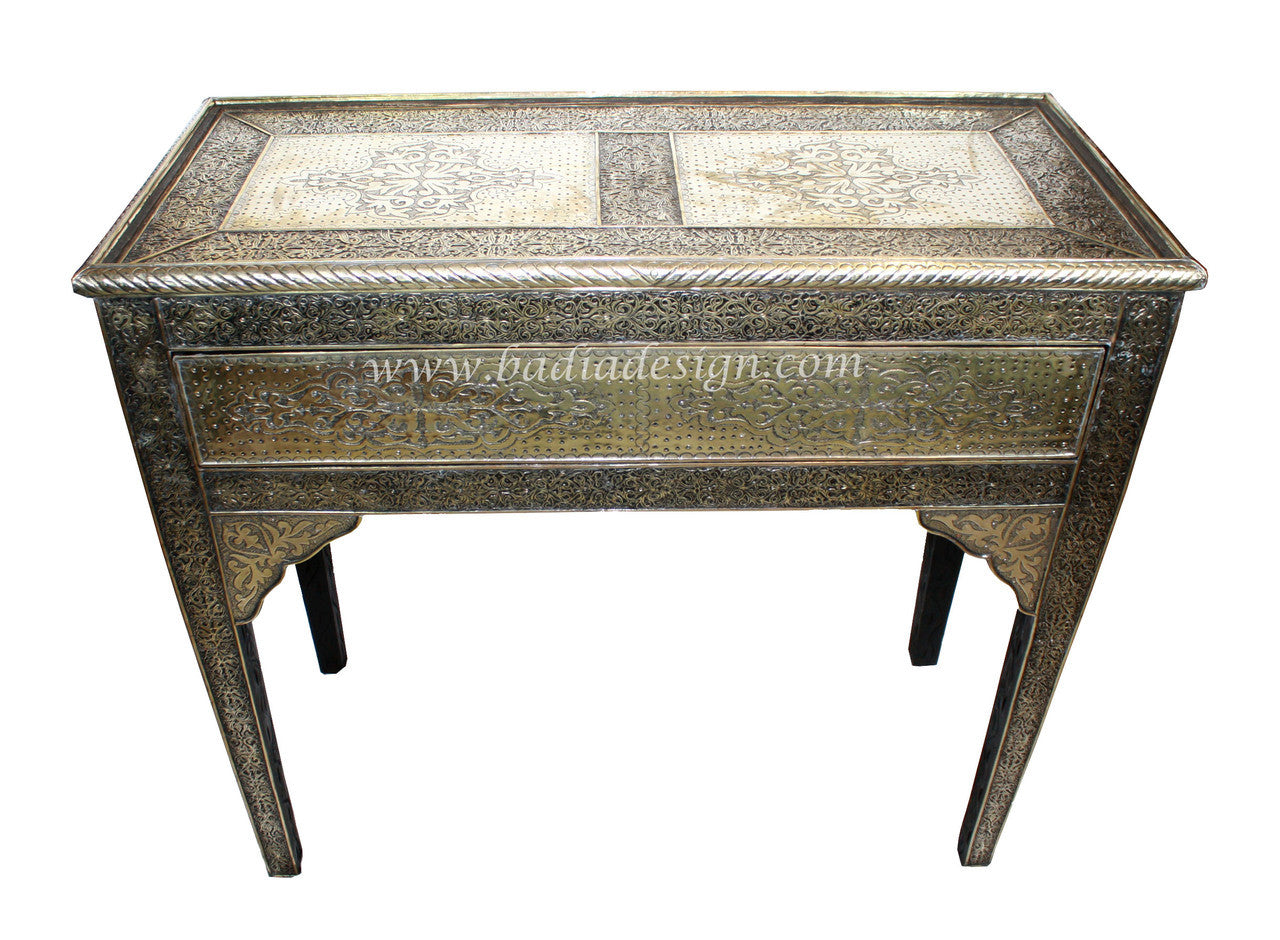 Embossed Nickel Metal Cabinet Table