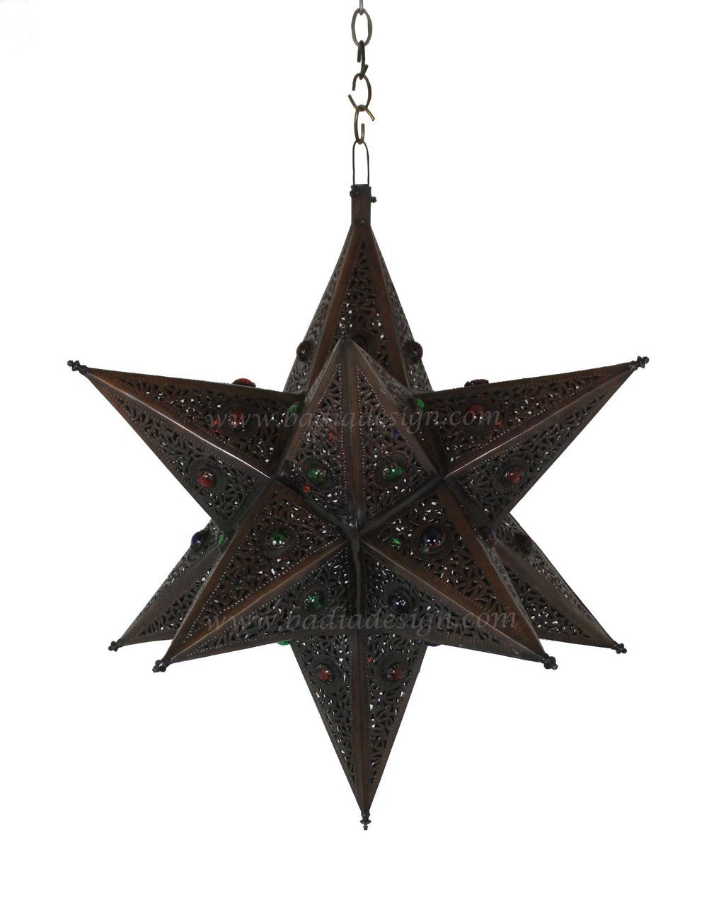Hanging Star Shaped Lantern with Multi Color Glass Eyelets