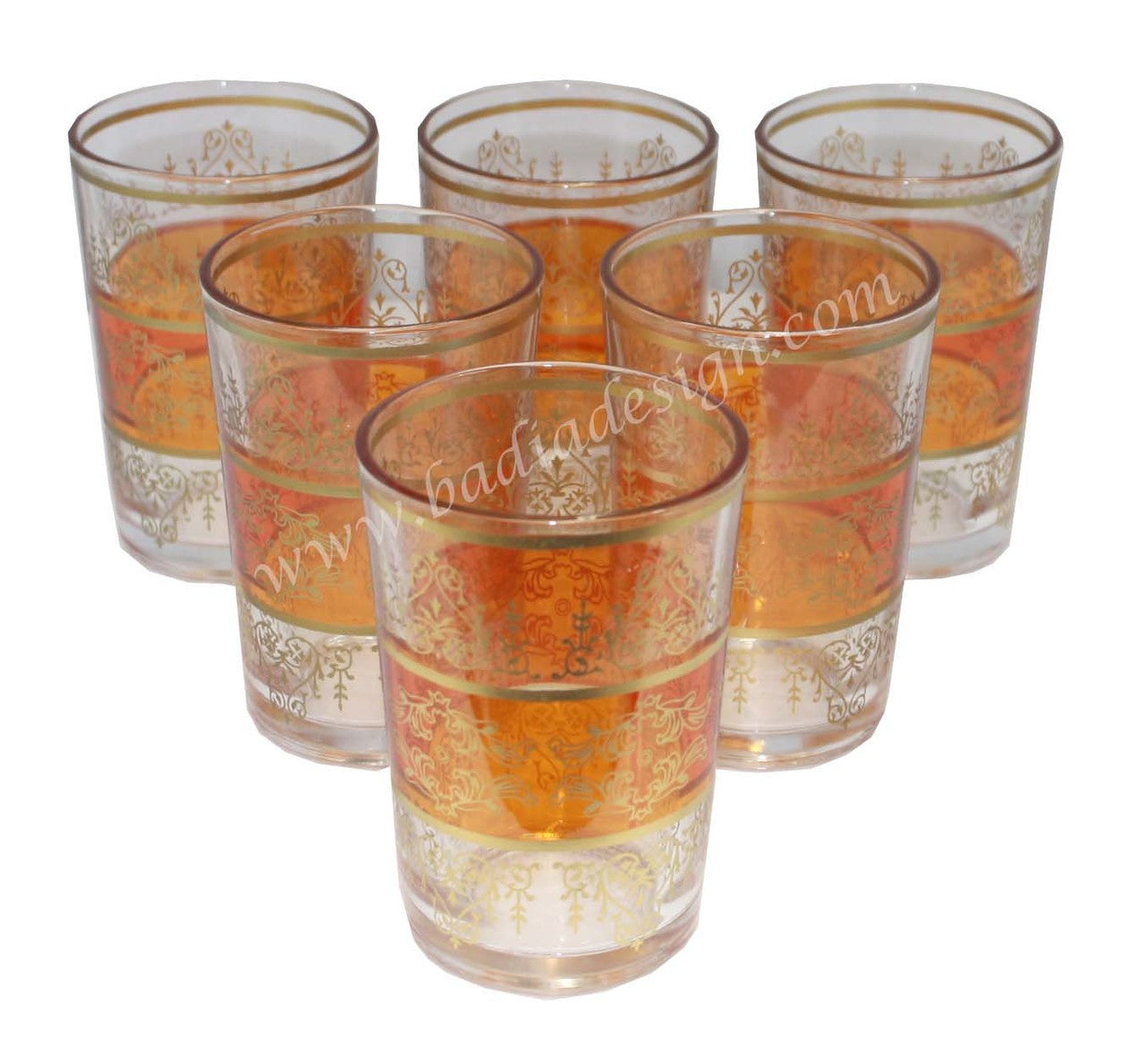 Gold Motif Moroccan Tea Glass Set - Pack of 6
