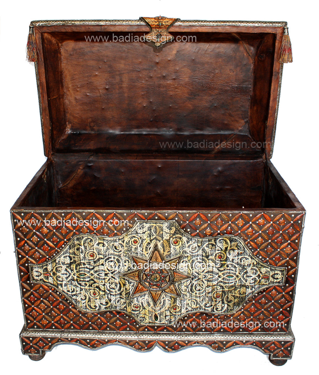 Vintage Embossed Metal and Bone Inlay Trunk