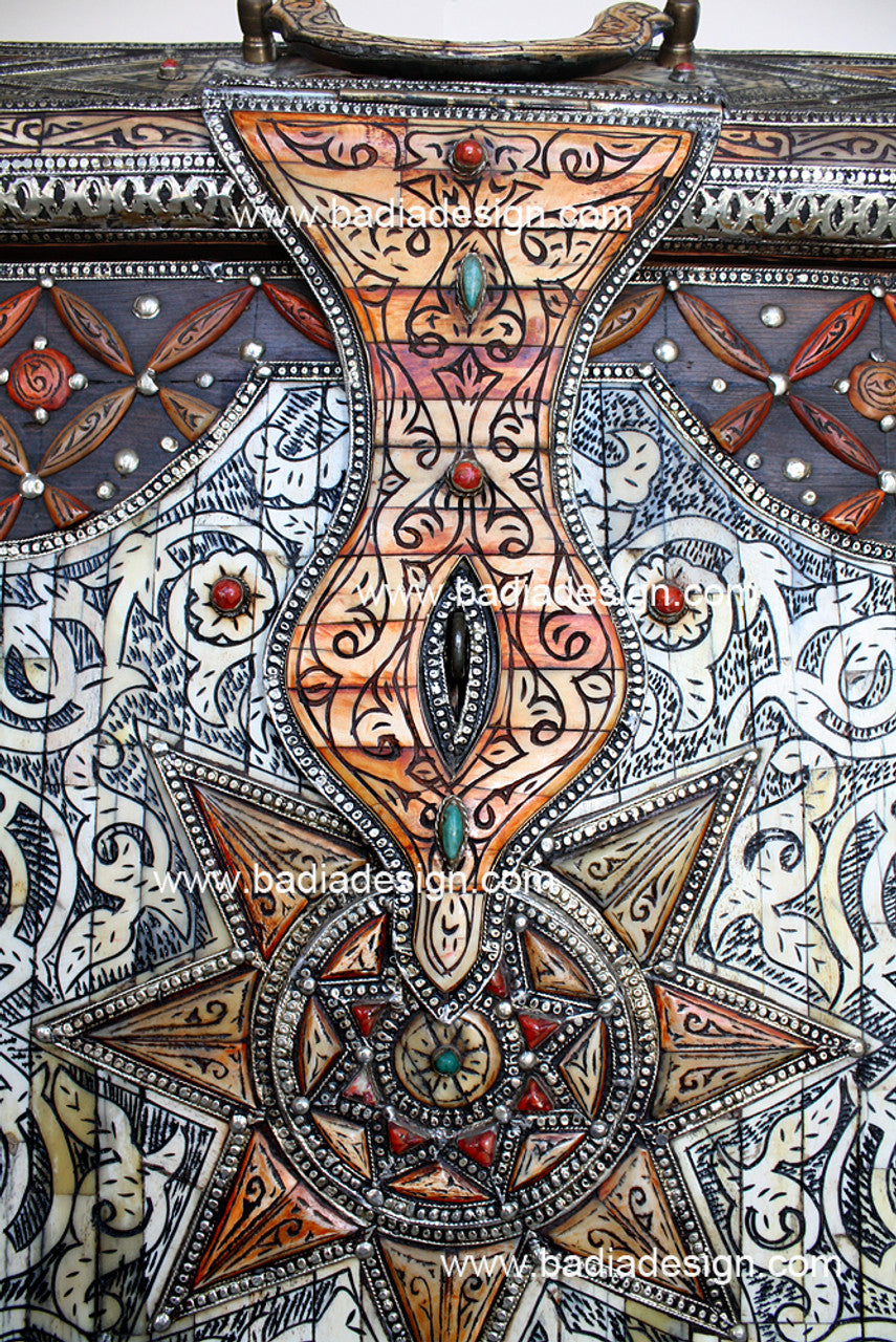 Vintage Embossed Metal and Bone Inlay Trunk