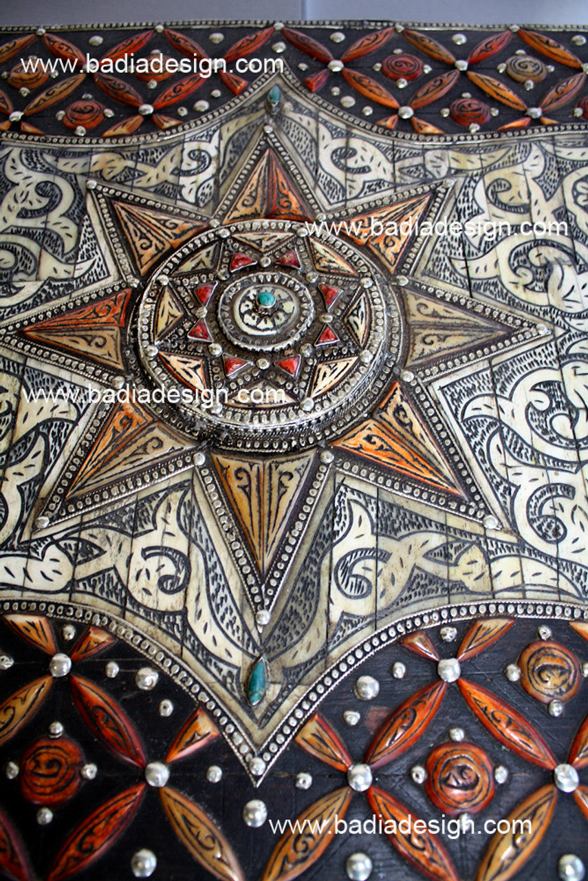 Vintage Embossed Metal and Bone Inlay Trunk