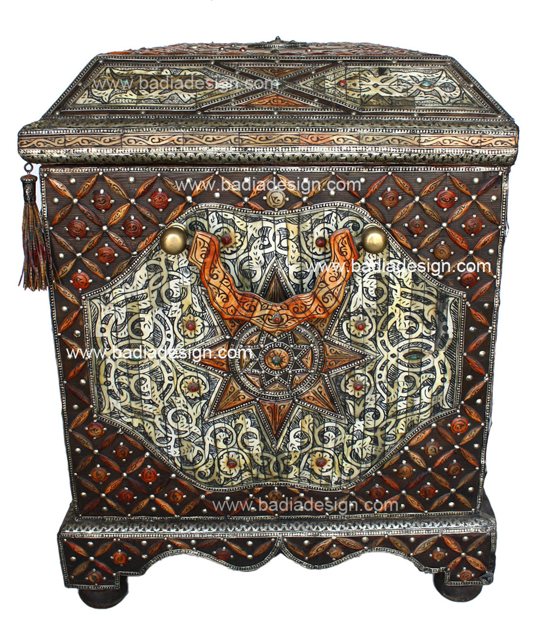 Vintage Embossed Metal and Bone Inlay Trunk