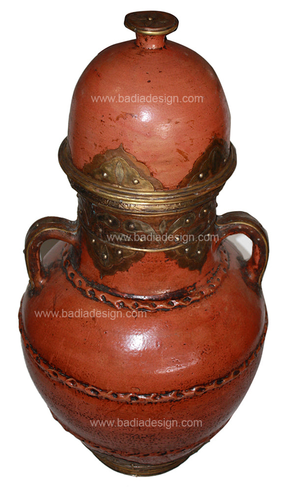 Large Rustic Brown Ceramic Urn