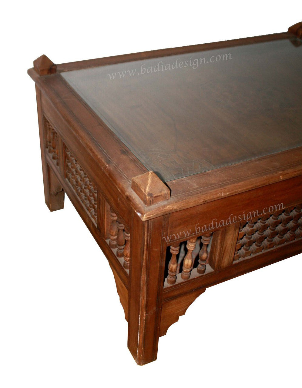Carved Wood Table with Glass Top