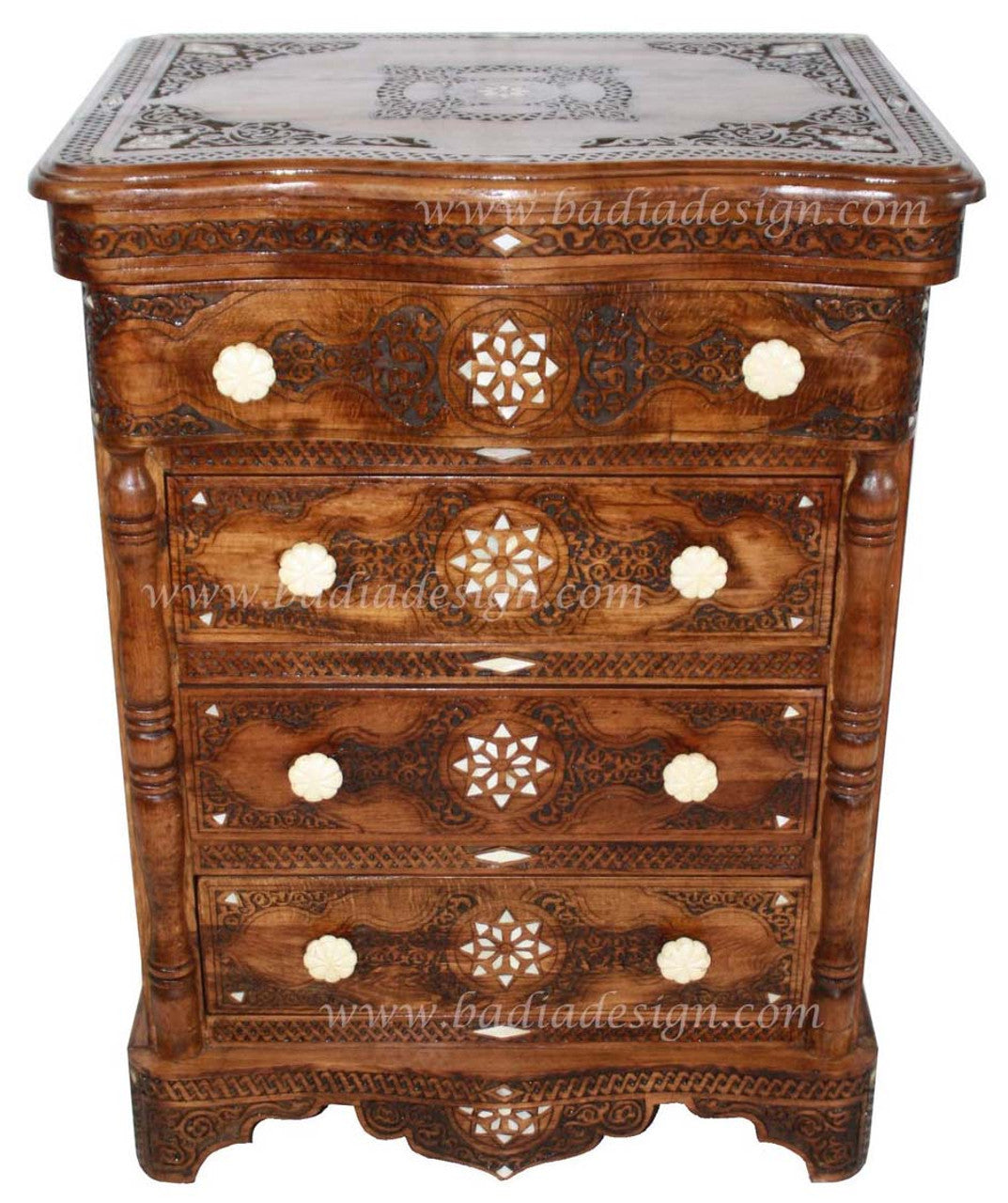 Carved Wood Bone Inlay Dresser