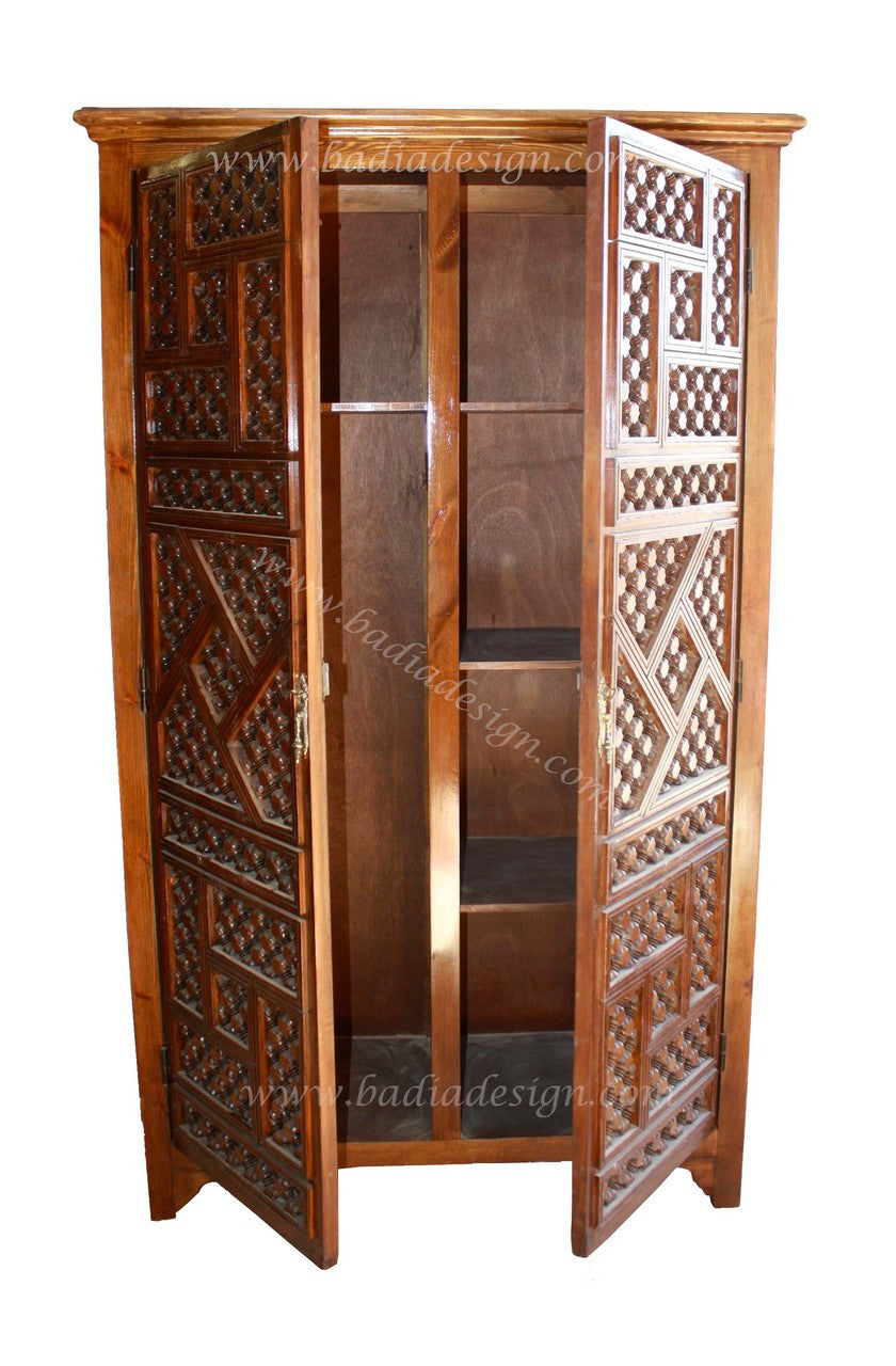 Tall Moucharabieh Carved Wood Cabinet