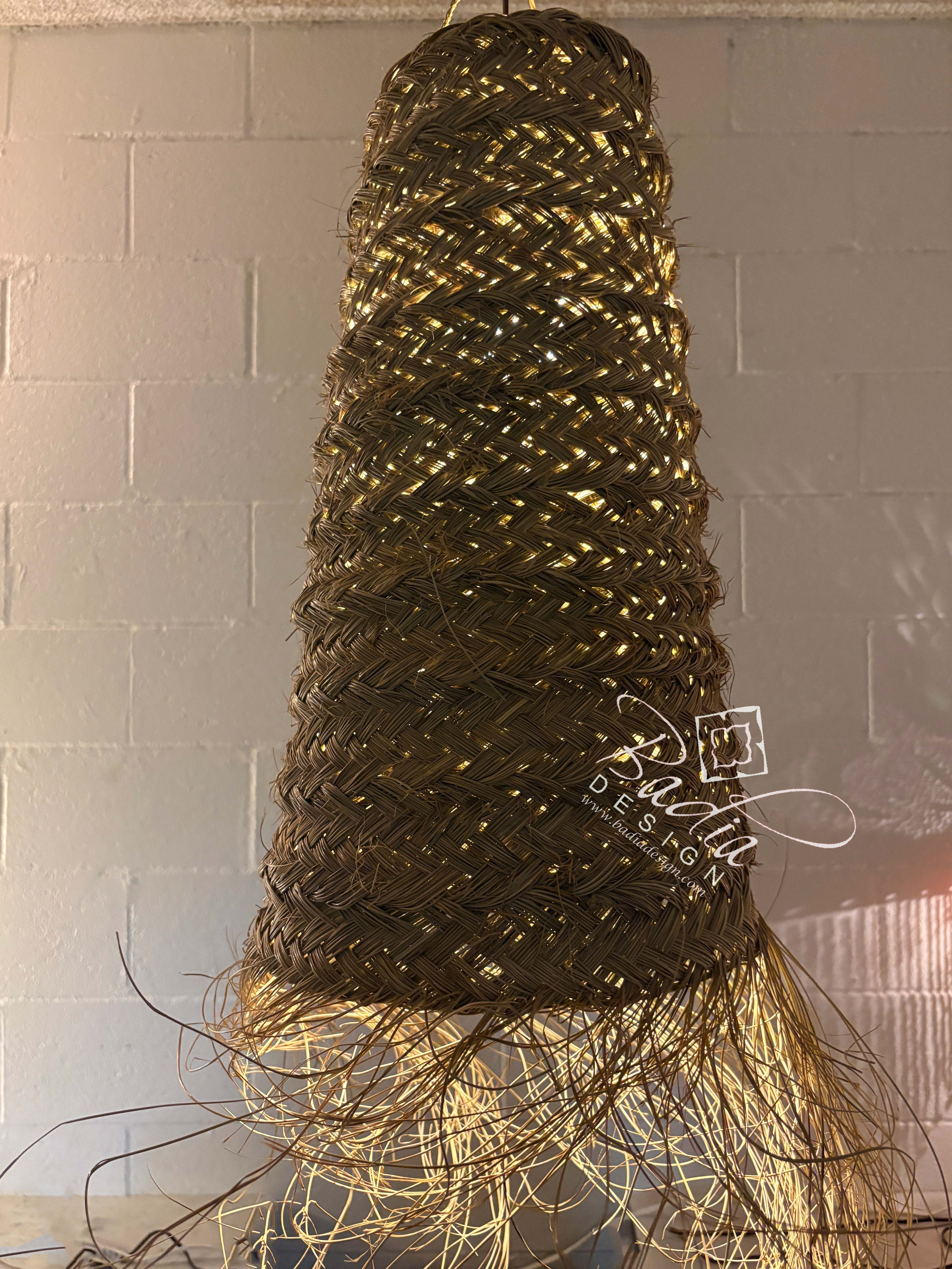 Tall Cone Shaped Raffia Lantern